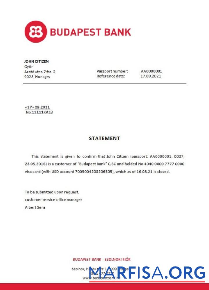 Printable Hungary Budapest Bank closure reference template